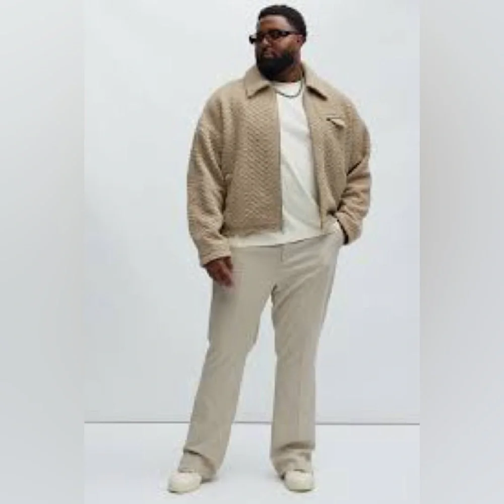 Textured Fashion Nova Zip-Up Sweater - Brown